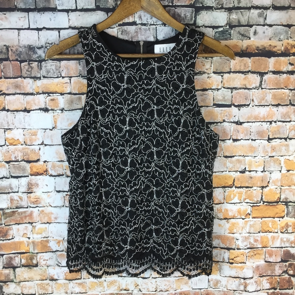 Elle Black Sleeveless Lined Top Sz Med